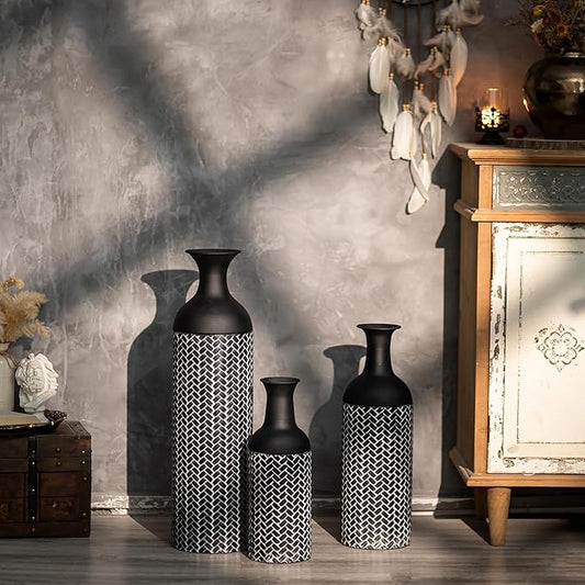 Black Large Floor Vases: 27/20/16in Tall Metal Floor Vase Set of 3 Giant