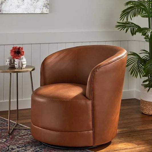 Crosby St. Sawyer Swivel Faux Leather Chair, Cognac