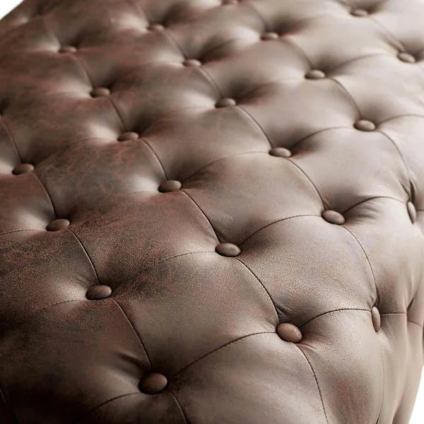 Chesterfield Tufted Brown Faux Leather Ottoman