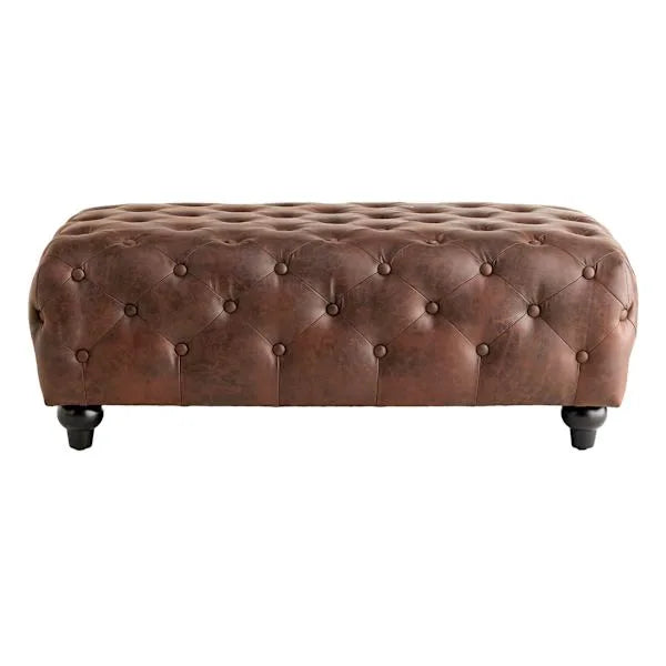 Chesterfield Tufted Brown Faux Leather Ottoman