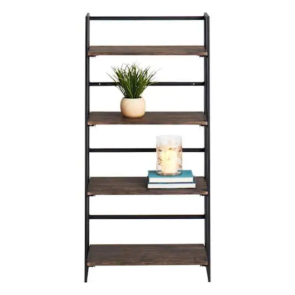 4-Tier Dakota Black & Brown Industrial Modern Bookshelf, 49"
