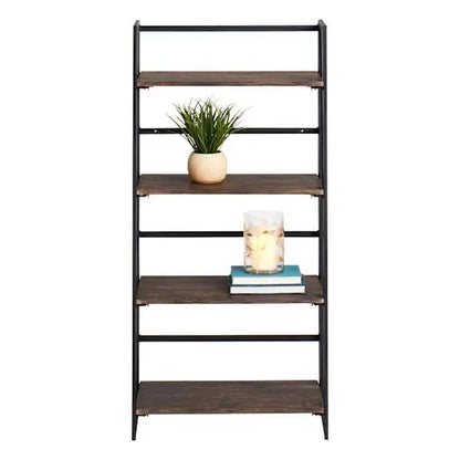 4-Tier Dakota Black & Brown Industrial Modern Bookshelf, 49"