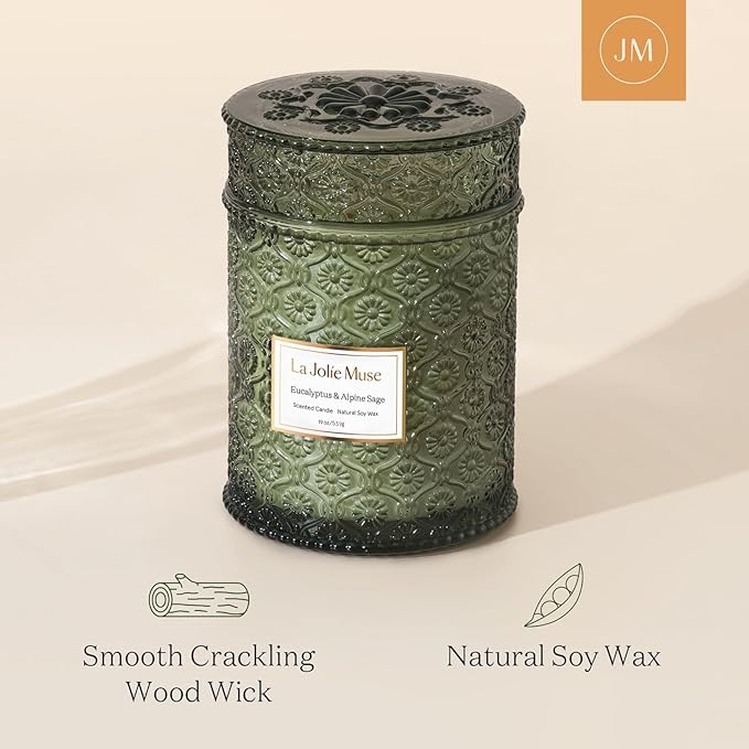 Scented Candles Eucalyptus & Alpine Sage, 19 oz Large Wood Wicked Candle