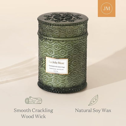 Scented Candles Eucalyptus & Alpine Sage, 19 oz Large Wood Wicked Candle