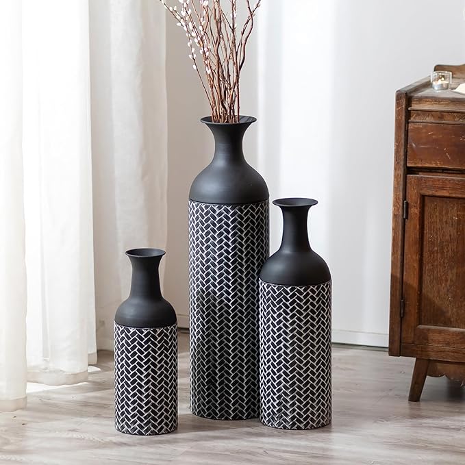 Black Large Floor Vases: 27/20/16in Tall Metal Floor Vase Set of 3 Giant