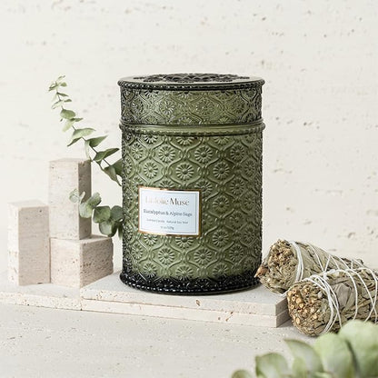 Scented Candles Eucalyptus & Alpine Sage, 19 oz Large Wood Wicked Candle