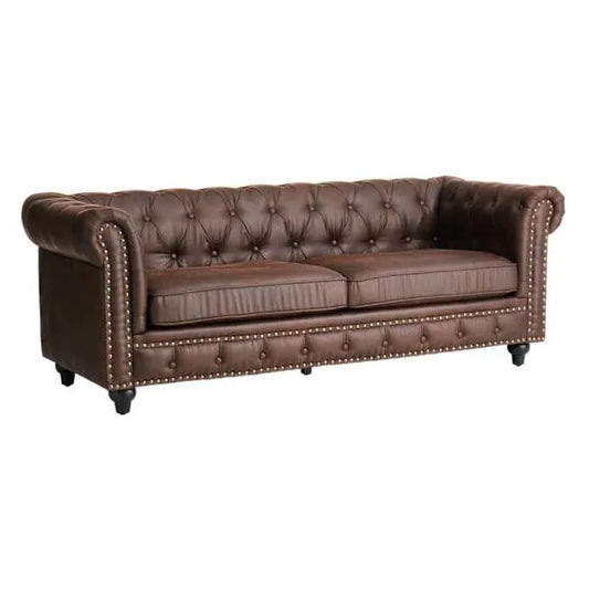 Chesterfield Brown Faux Leather Tufted Sofa, 79"
