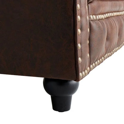 Chesterfield Brown Faux Leather Tufted Sofa, 79"