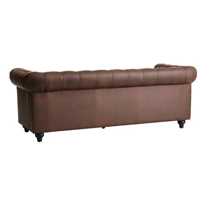 Chesterfield Brown Faux Leather Tufted Sofa, 79"