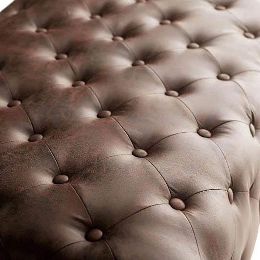 Chesterfield Tufted Brown Faux Leather Ottoman