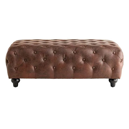 Chesterfield Tufted Brown Faux Leather Ottoman